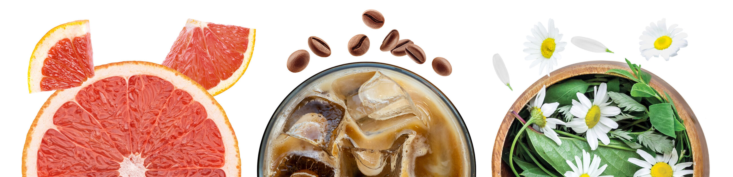ree different types of food and beverages are shown in this picture