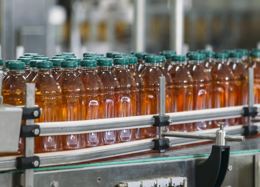 Assembly line with bottled tea